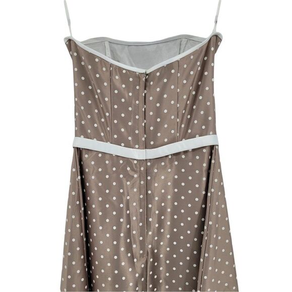 Vtg 80's Retro 60's Satin Strapless Bow Accent Waist Polka Dot Aline Dress Sz 6 - Picture 8 of 14